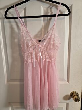 Avidlove Pink Lace Trim Babydoll Chemise - Women Intimates Size Medium